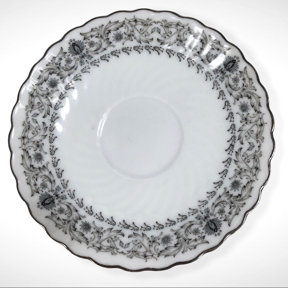 China(Made In China) CX123 5 1/2” Saucer Scrolls & Leaves Platinum Trim 1985